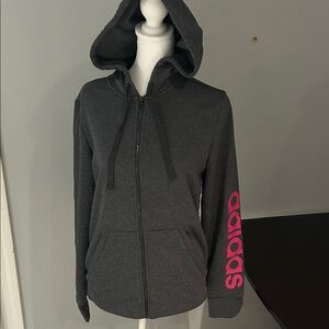 Adidas Dark Gray Hoodie with Pink Sleeve Logo